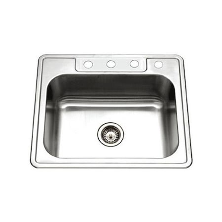 Houzer Houzer 2522-8BS4-1 8 in. Deep Glowtone Series Topmount Stainless Steel 4 Holes Single Bowl Kitchen Sink 2522-8BS4-1